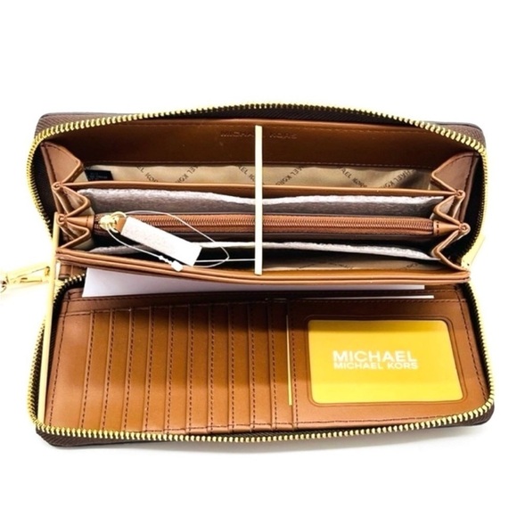 Michael Kors Large Continental Wallet Wristlet Brown/Gold - Picture 5 of 8